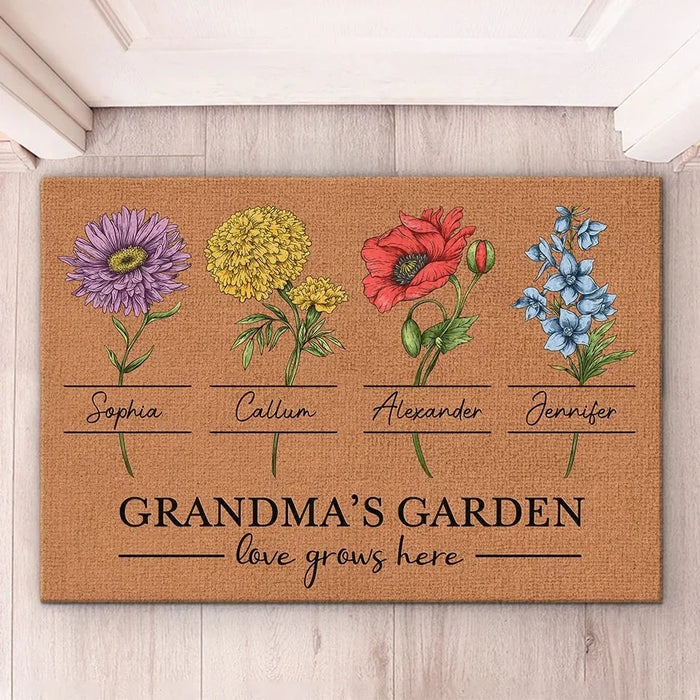 Where Love Blooms - Custom Family Name Decorative Mat for Your Home - Thoughtful Holiday &amp; New Home Gift for Grandparents