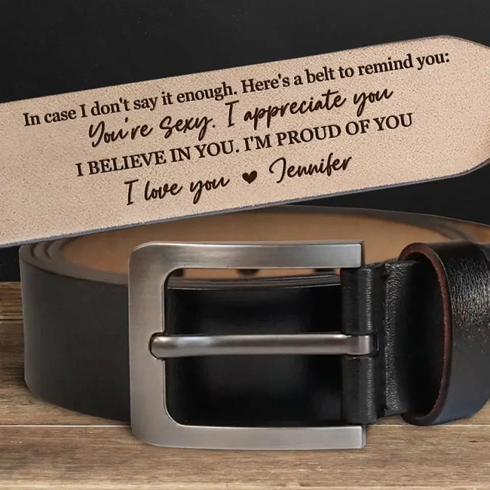 Seeing You Smile Makes Me Happy -Customizable Couple’s Leather Belt with Engraving – Perfect Anniversary Gift for Husband or Boyfriend