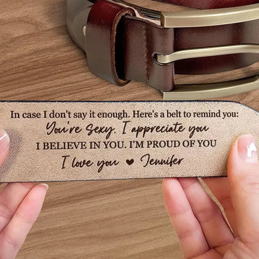 Seeing You Smile Makes Me Happy -Customizable Couple’s Leather Belt with Engraving – Perfect Anniversary Gift for Husband or Boyfriend