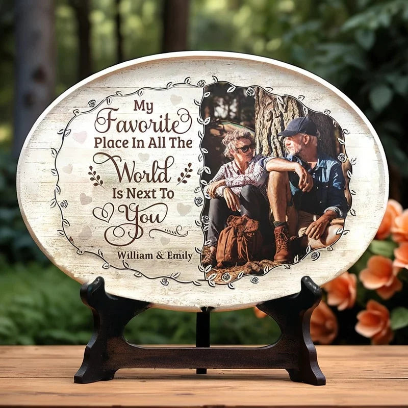 Custom Photo With You, I'm Home - Custom Engraved Couple Platter - Anniversary, Gift for Couple, Husband &amp; Wife
