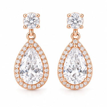 Amorette Pear Halo Drop Earrings