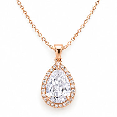 Amorette Pear Halo Drop Pendant Necklace