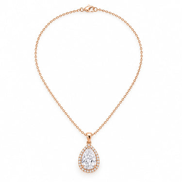 Amorette Pear Halo Drop Pendant Necklace
