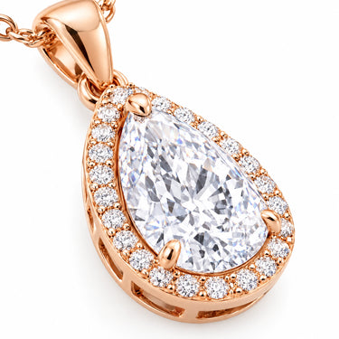 Amorette Pear Halo Drop Pendant Necklace