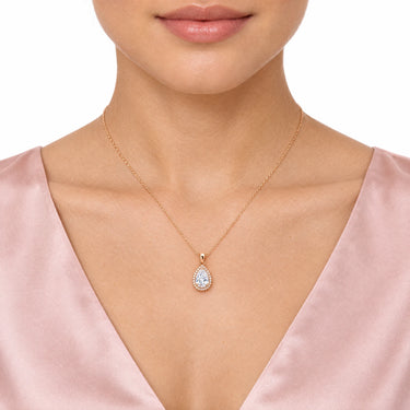 Amorette Pear Halo Drop Pendant Necklace