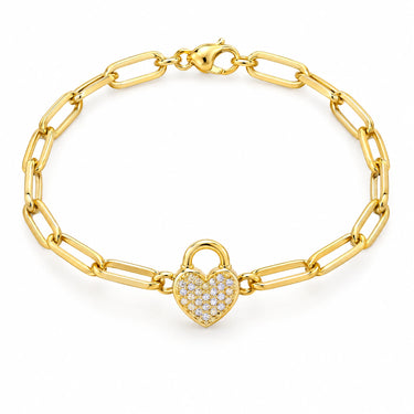 Amour Heart Padlock Paperclip Bracelet