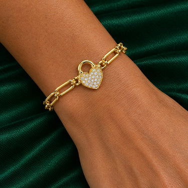 Amour Heart Padlock Paperclip Bracelet