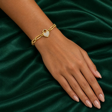 Amour Heart Padlock Paperclip Bracelet
