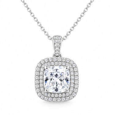 Aveline Cushion Double Halo Pendant Necklace