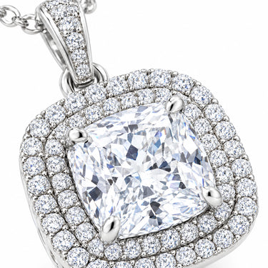 Aveline Cushion Double Halo Pendant Necklace