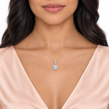 Aveline Cushion Double Halo Pendant Necklace