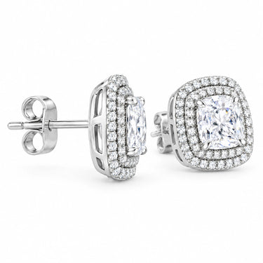 Aveline Cushion Double Halo Stud Earrings