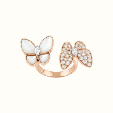 Butterflies Rose White Inlay Pavé Open Ring