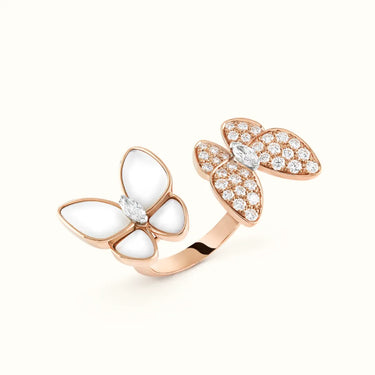 Butterflies Rose White Inlay Pavé Open Ring