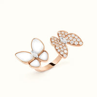 Butterflies Rose White Inlay Pavé Open Ring