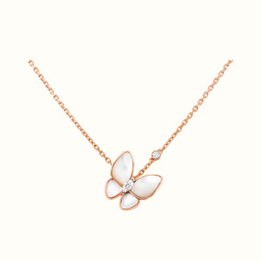 Butterflies Rose White Inlay Pendant Necklace