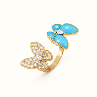 Butterflies Yellow Blue Inlay Pavé Open Ring