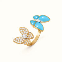 Butterflies Yellow Blue Inlay Pavé Open Ring