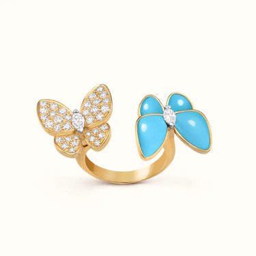 Butterflies Yellow Blue Inlay Pavé Open Ring