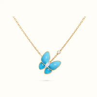Butterflies Yellow Blue Inlay Pendant Necklace