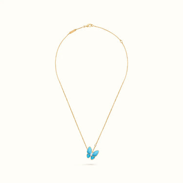Butterflies Yellow Blue Inlay Pendant Necklace