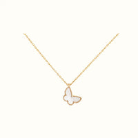 Butterflies Yellow White Inlay Pendant Necklace