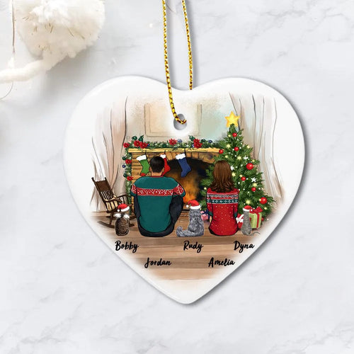 Cat Ornaments Christmas - Personalized Cat Christmas Ceramic Ornament (Printed On Both Sides) - Cat & Couple - 2412