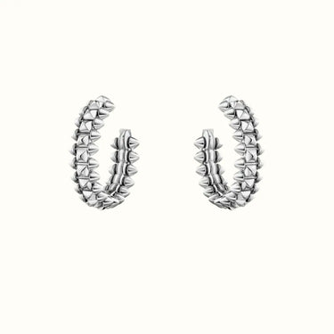 Clash White Wide Pyramid Stud Hoop Earrings