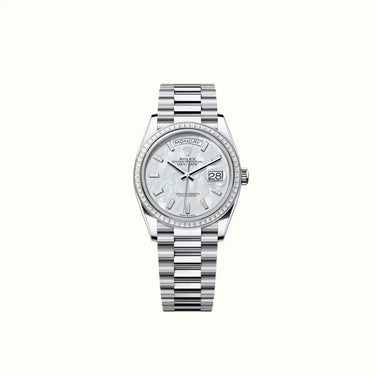 Day-Date 36mm 128396TBR Pearlescent White Dial