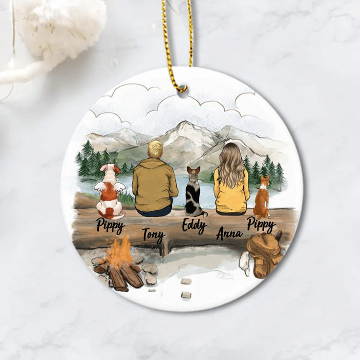 Dog Christmas Ornament - Personalized Christmas Ceramic Ornament Gifts For Dog Lovers (Printed On Both Sides) - Dog & Couple - Mountain - Hiking