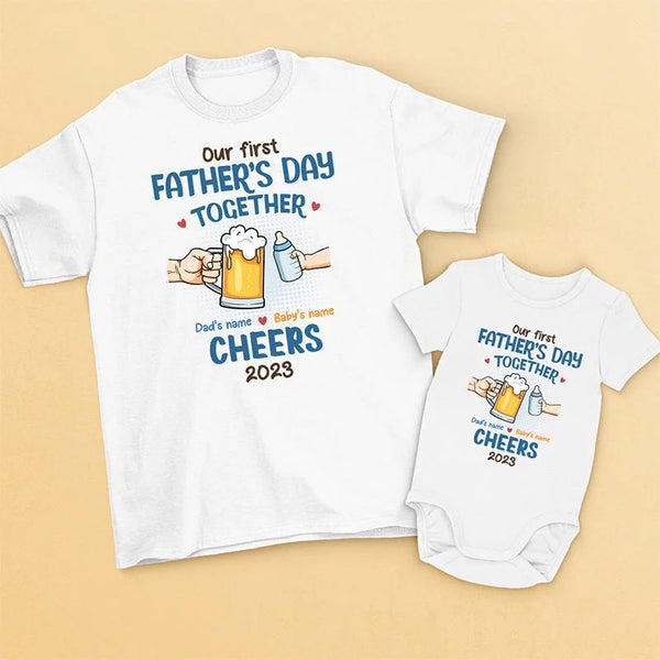 To Our First Father's Day: A Day to Remember! - Customized Matching T-Shirts and Baby Onesies for the Whole Family! - Perfect Gifts for Father's Day and New Dads at Baby Showers