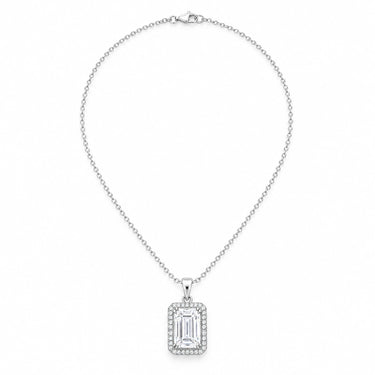 Elara Emerald Cut Halo Pendant Necklace