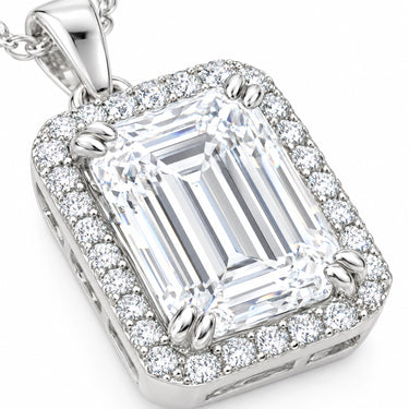 Elara Emerald Cut Halo Pendant Necklace