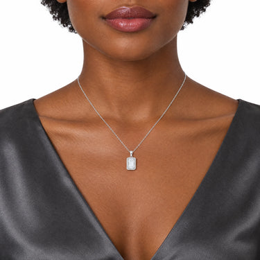 Elara Emerald Cut Halo Pendant Necklace