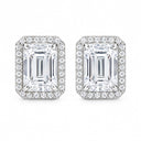 Elara Emerald Cut Halo Stud Earrings