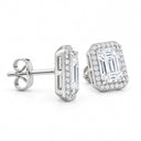 Elara Emerald Cut Halo Stud Earrings