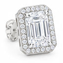 Elara Emerald Cut Halo Stud Earrings