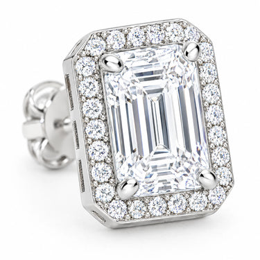Elara Emerald Cut Halo Stud Earrings