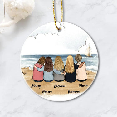Friends Christmas Ornaments - Personalized Best Friend Christmas Gift Ideas Ceramic Ornament - Beach - (PRINTED ON BOTH SIDES)