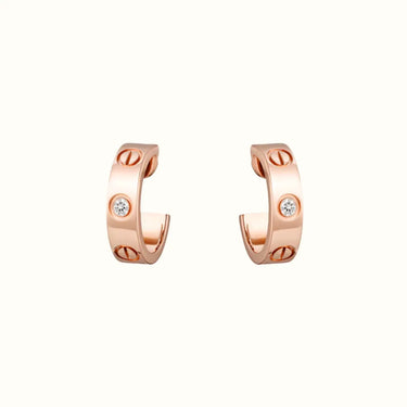 Love Rose Center Stone Screw Hoop Earrings