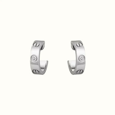 Love White Center Stone Screw Hoop Earrings
