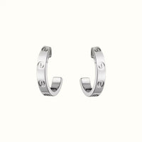 Love White Engraved Screw Hoop Earrings