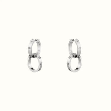 Love White Interlocking Ring Drop Earrings