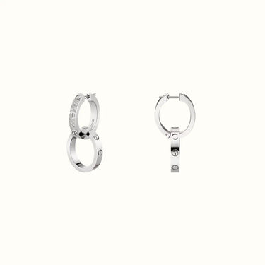 Love White Pavé Double Ring Drop Earrings