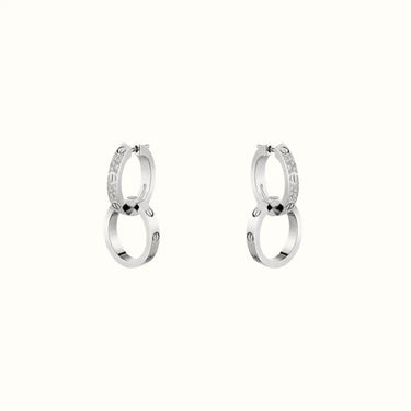 Love White Pavé Double Ring Drop Earrings