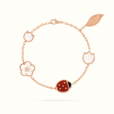 Lucky Alhambra Rose Ladybug Botanical Charm Bracelet
