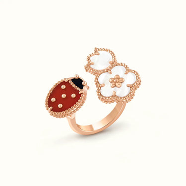 Lucky Alhambra Rose Ladybug Floral Open Ring