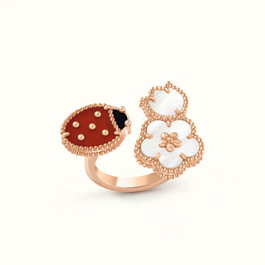 Lucky Alhambra Rose Ladybug Floral Open Ring