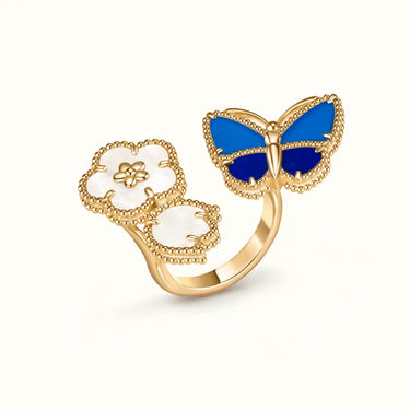 Lucky Alhambra Yellow Butterfly Floral Open Ring