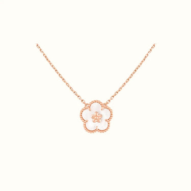Lucky Rose Floral Clover Pendant Necklace